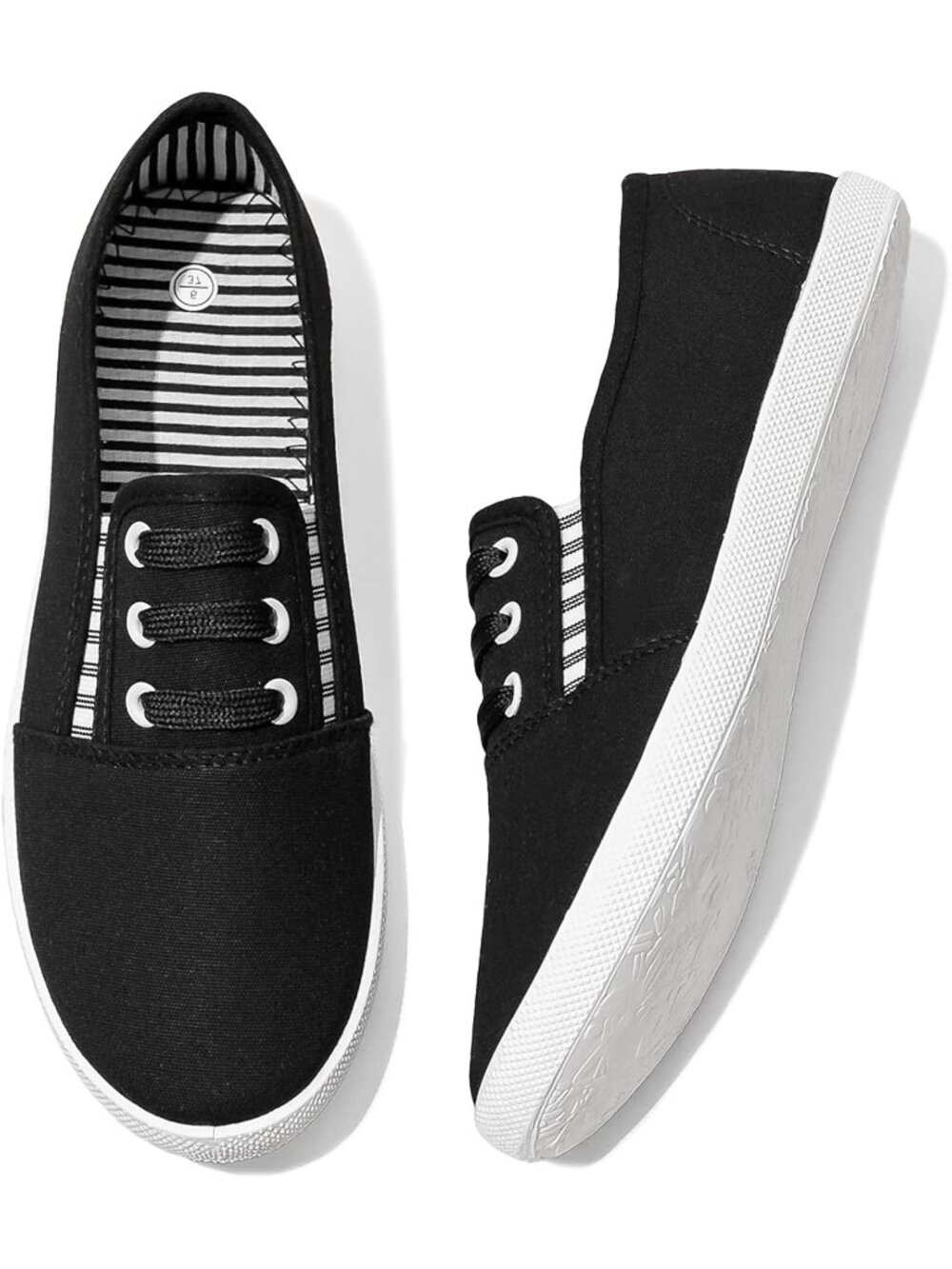 🆕Women's Black White Canvas Slip On Sneakers Casual Walking Non Slip Work Shoes